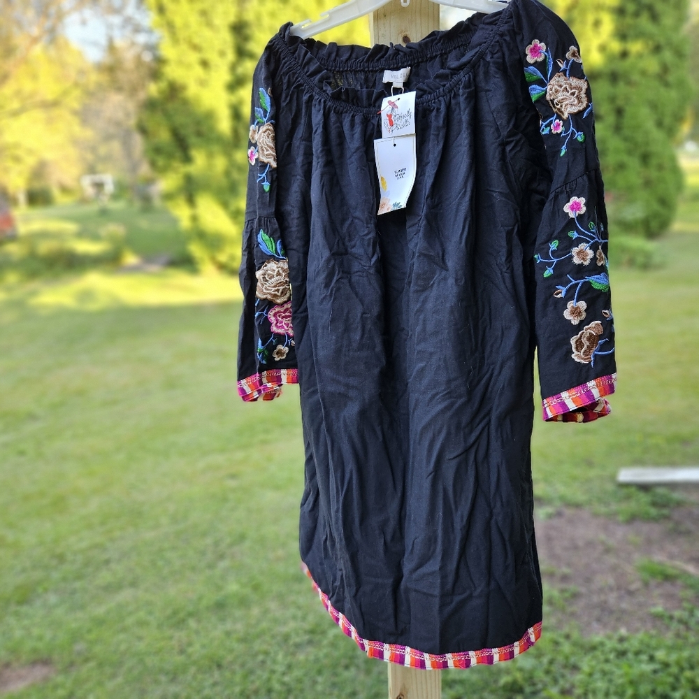 NWT Velzera Black Off Shoulder Embroidered Mini Dress Size 2X